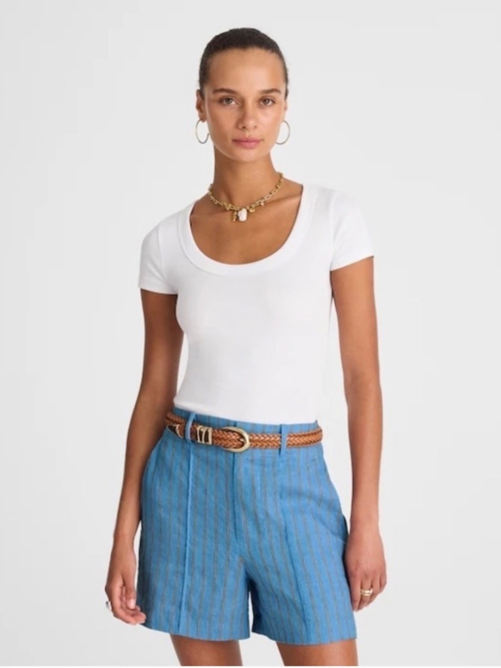 NWT Madewell pintucked striped linen blend shorts